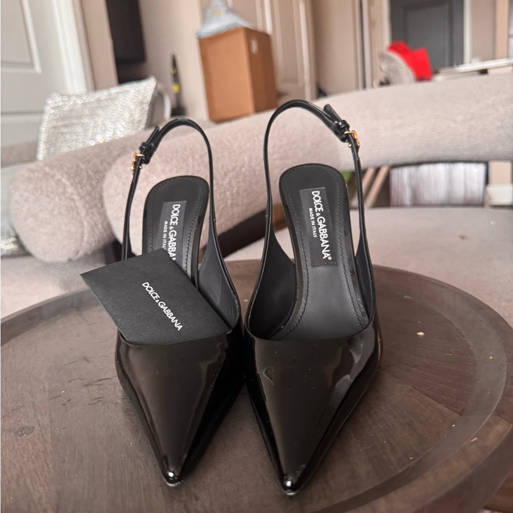 Dolce & Gabbana Glossy Black Slingback Heels